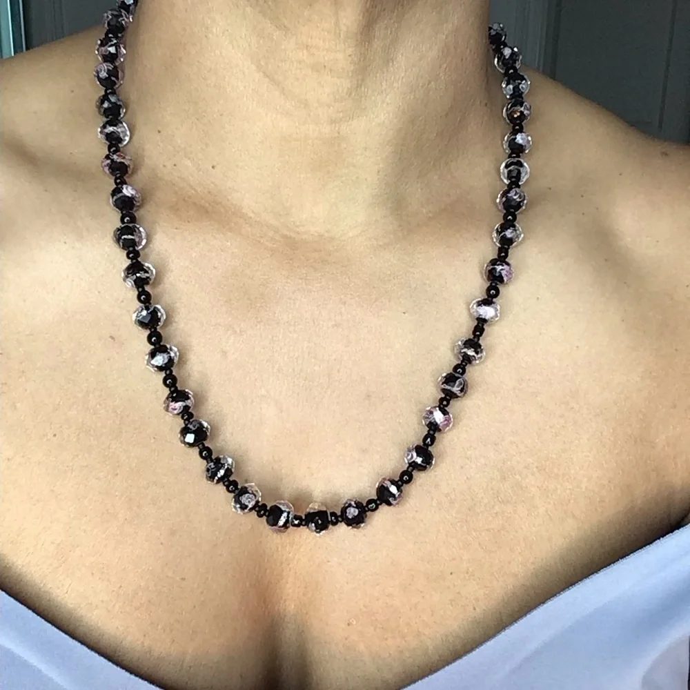 Black and Pink Crystal Necklace & Earring Set